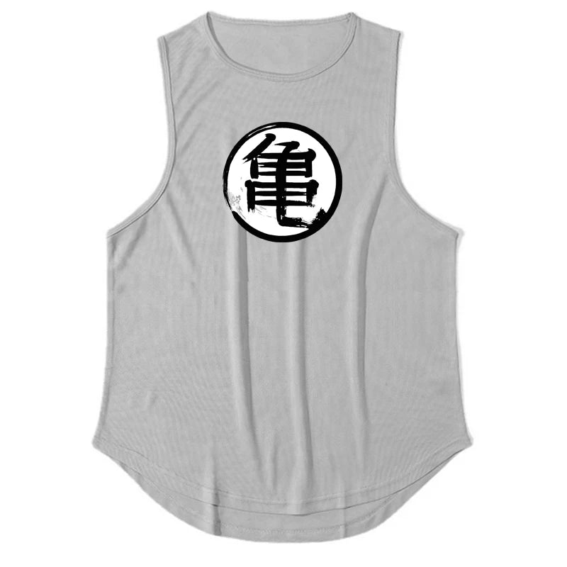 Japanese Anime Turtle Script Printed Mens Gym Clothing Fitness Vest Quick Dry Bodybuilding Tank Top Muscle Sleeveless Shirt Best home products