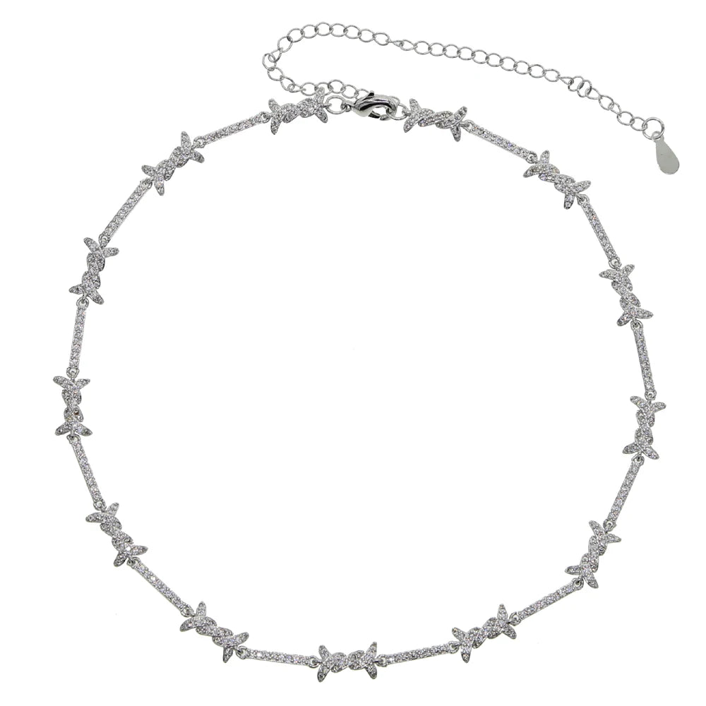 2025 Geometric CZ Bar Barbed Wire Charm Choker Necklace Bracelet 5A Cubic Zirconia Adjust Chain Fashion Girl Women Jewelry Sets