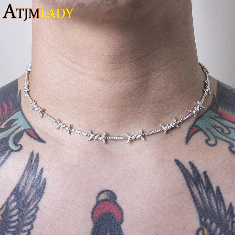 2025 Geometric CZ Bar Barbed Wire Charm Choker Necklace Bracelet 5A Cubic Zirconia Adjust Chain Fashion Girl Women Jewelry Sets