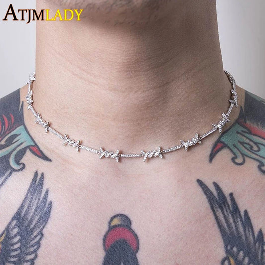 2025 Geometric CZ Bar Barbed Wire Charm Choker Necklace Bracelet 5A Cubic Zirconia Adjust Chain Fashion Girl Women Jewelry Sets