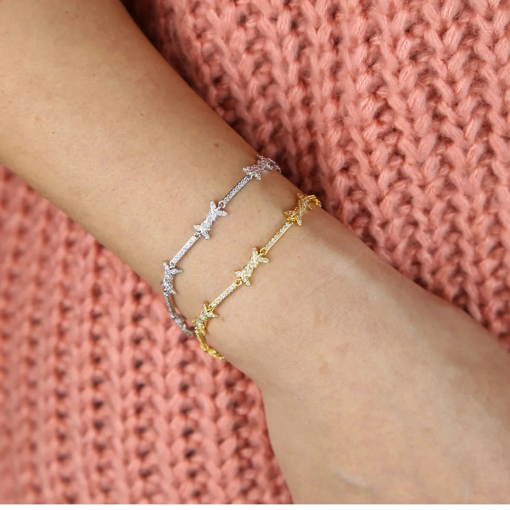 2025 Geometric CZ Bar Barbed Wire Charm Choker Necklace Bracelet 5A Cubic Zirconia Adjust Chain Fashion Girl Women Jewelry Sets