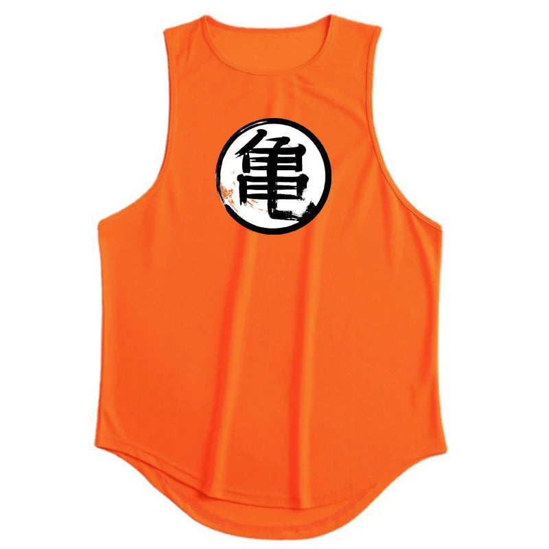 Japanese Anime Turtle Script Printed Mens Gym Clothing Fitness Vest Quick Dry Bodybuilding Tank Top Muscle Sleeveless Shirt