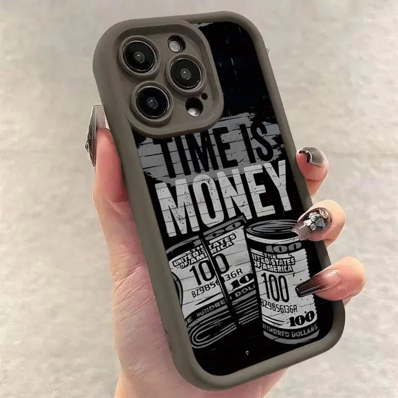 Phone Case For iPhone 17 16 15 14 12 11 13 Pro Max Time is Money Printed Soft Cover For iPhone 17 Air 16E 7 8 Plus X XS Case Best home products