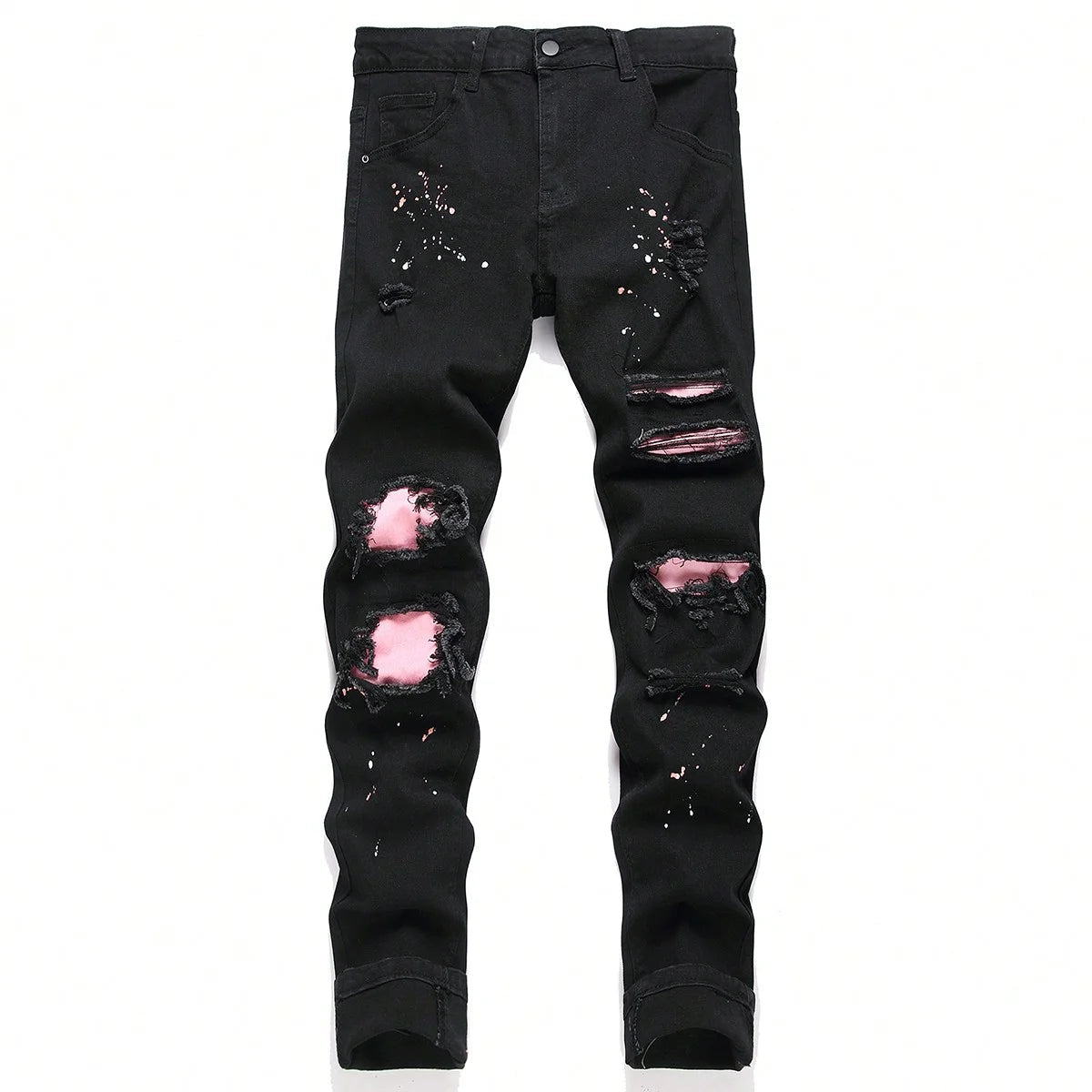 Men y2k Stretchy Skinny Denim Jeans For Men Casual pants Ripped Patchwork Hole Slim Fit Denim Hip Hop Black Straight Trousers MITIKO