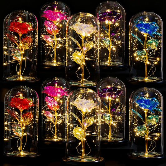 Valentines Day Artificial Rose LED Ambient Light Luminous Gold Foil Rose Flowers Lighting with Battery Wedding Party Decor Gifts