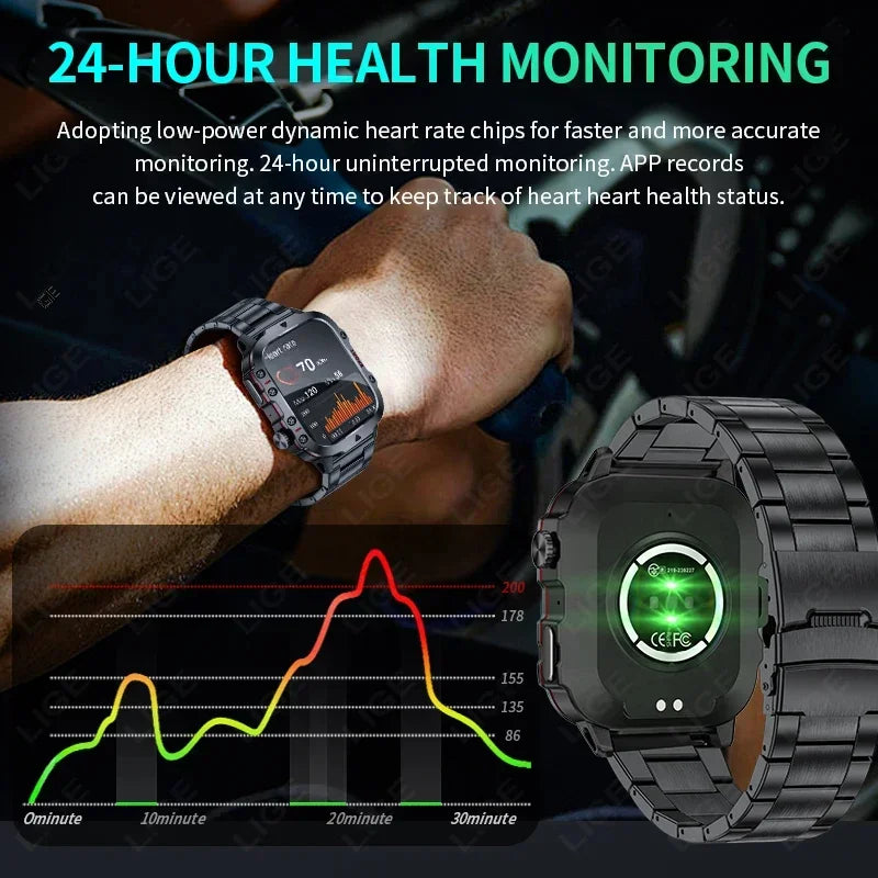 2025 Rugged Military Smart Watch Men Outdoor Watches lP68 Waterproof 2.01" Al Voice Bluetooth Call Smartwatch For Android lOS