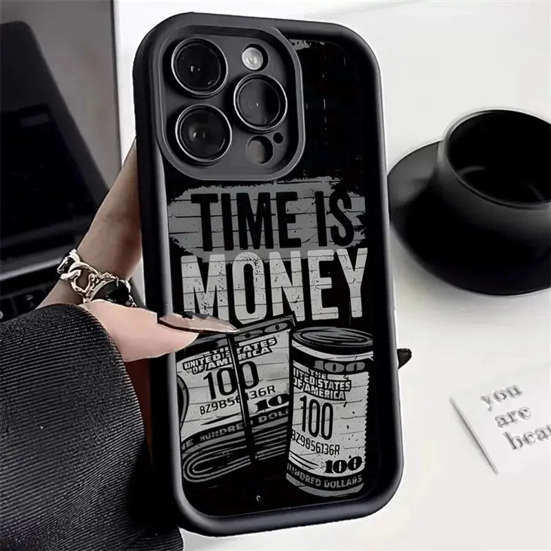 Phone Case For iPhone 17 16 15 14 12 11 13 Pro Max Time is Money Printed Soft Cover For iPhone 17 Air 16E 7 8 Plus X XS Case Best home products