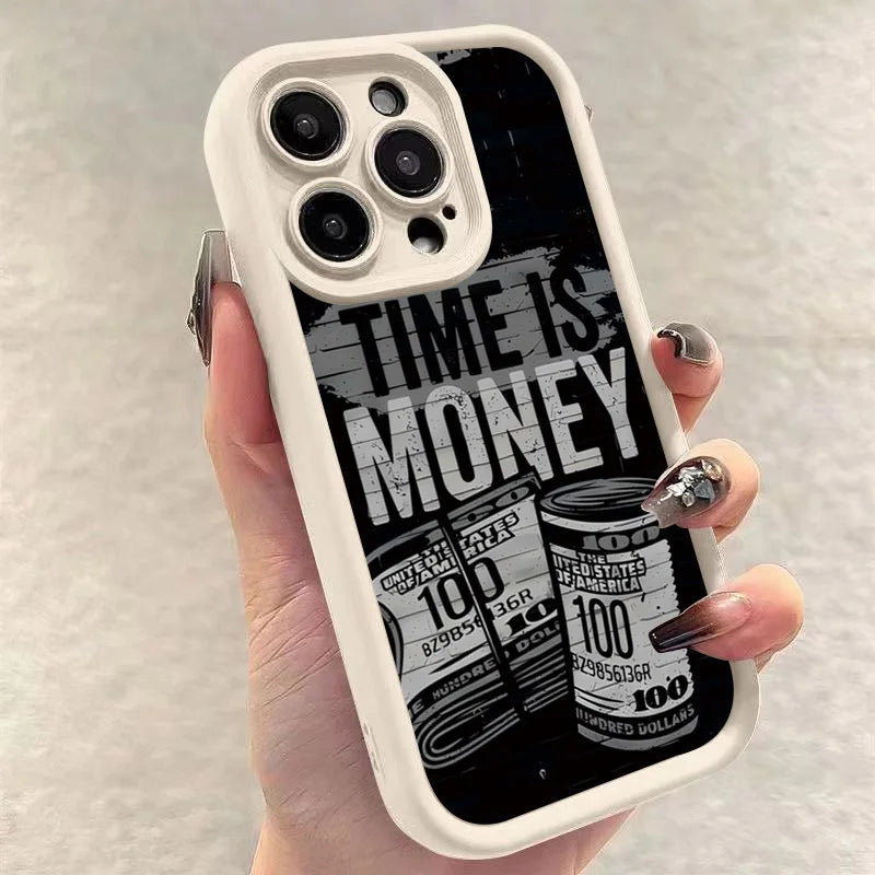 Phone Case For iPhone 17 16 15 14 12 11 13 Pro Max Time is Money Printed Soft Cover For iPhone 17 Air 16E 7 8 Plus X XS Case Best home products