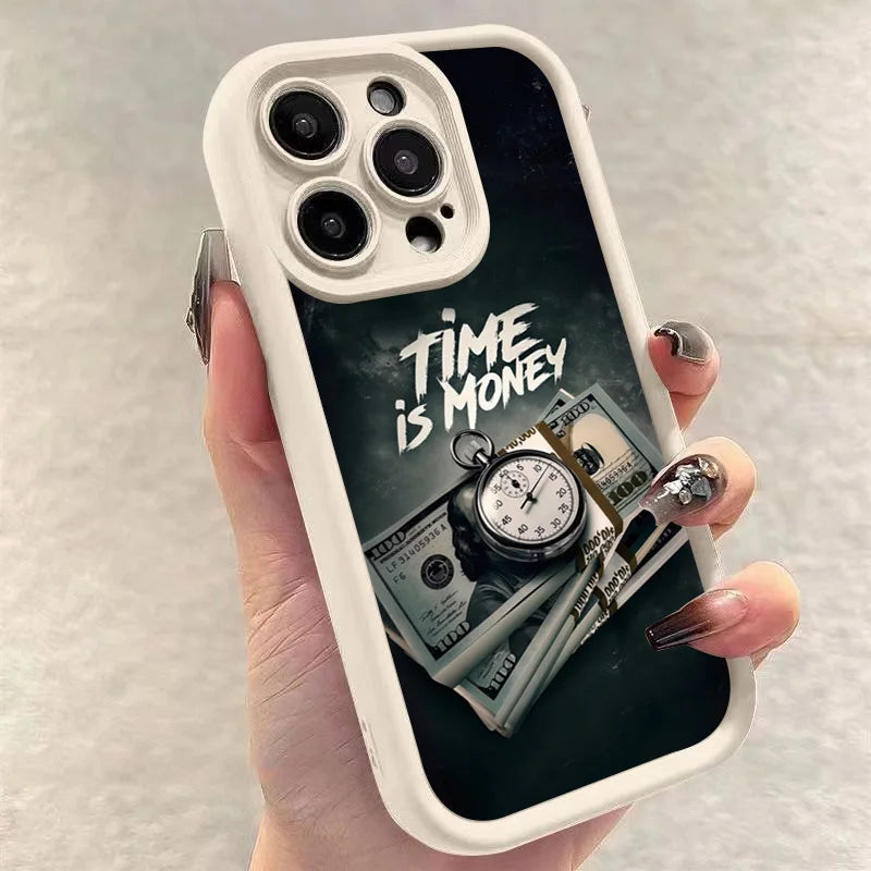 Phone Case For iPhone 17 16 15 14 12 11 13 Pro Max Time is Money Printed Soft Cover For iPhone 17 Air 16E 7 8 Plus X XS Case Best home products
