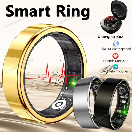 New R09 Smart Ring Men Women with Charging Case,Heart Rate Blood Oxygen,Skin Temperature Monitor,5ATM Waterproof For Android IOS