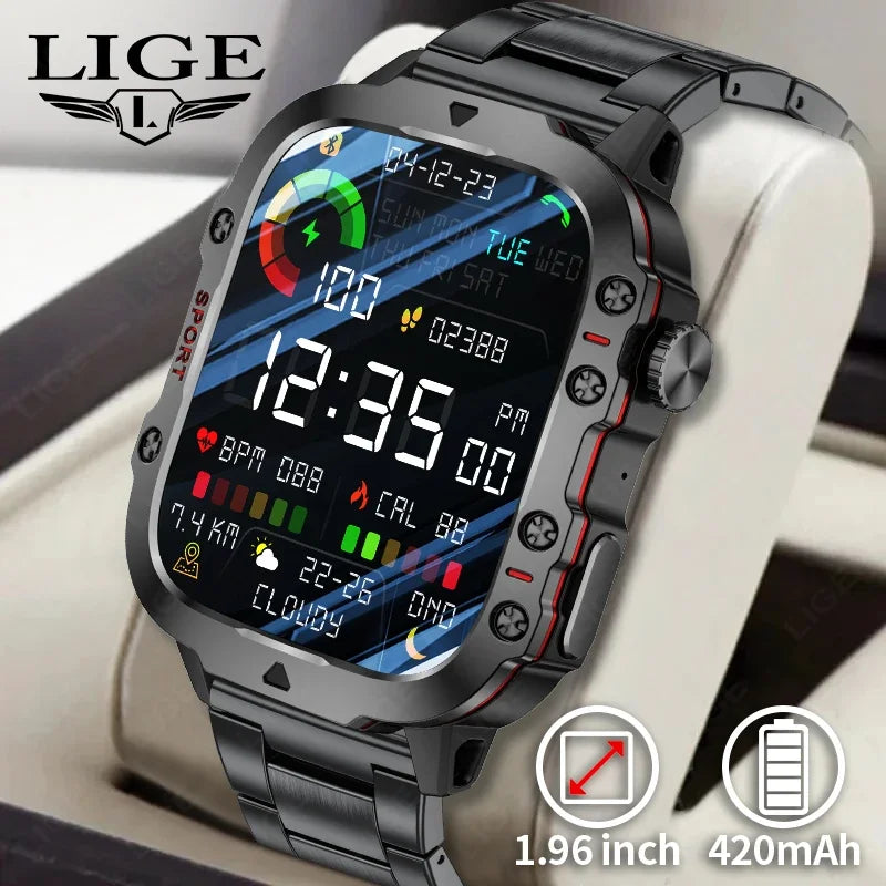 2025 Rugged Military Smart Watch Men Outdoor Watches lP68 Waterproof 2.01" Al Voice Bluetooth Call Smartwatch For Android lOS