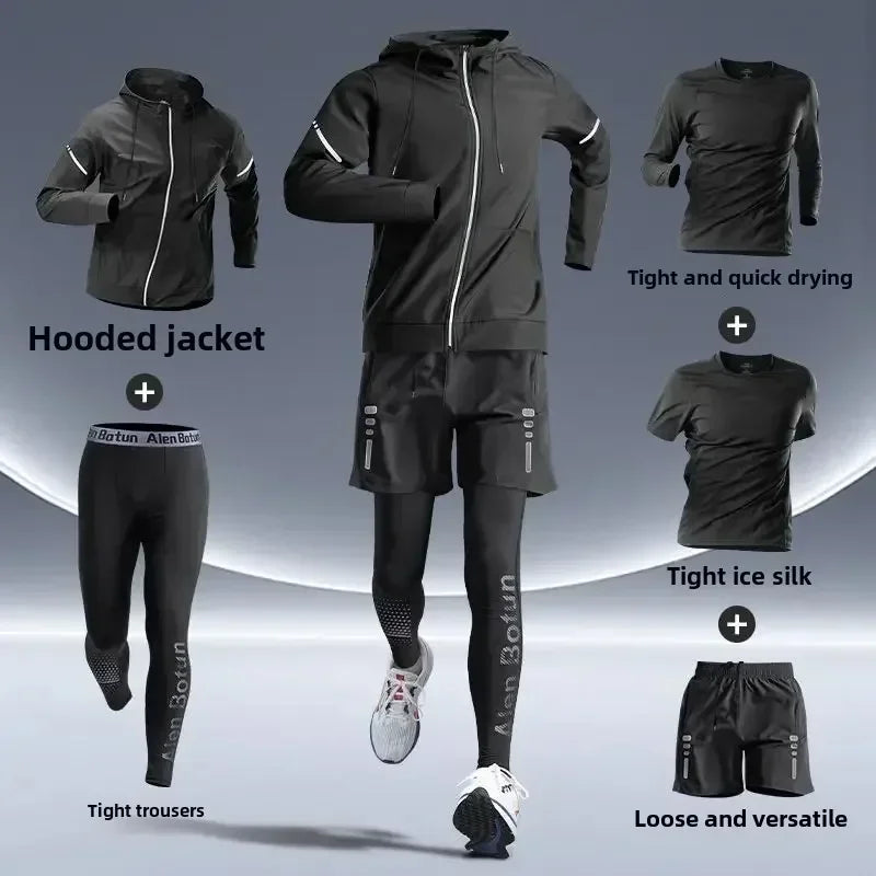 Men's Fitness Running Set Tight-Fit Quick-Dry Clothes for Autumn Night Runs Training Cycling New Sportswear Gear Men's Clothing Best home products