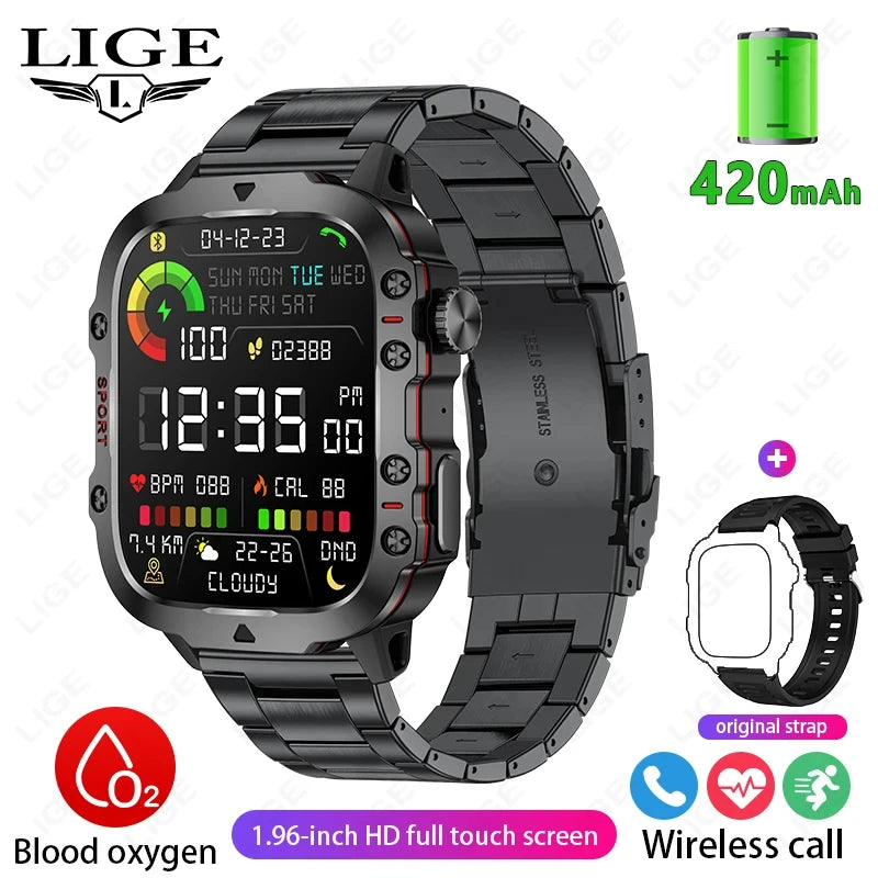 2025 Rugged Military Smart Watch Men Outdoor Watches lP68 Waterproof 2.01" Al Voice Bluetooth Call Smartwatch For Android lOS