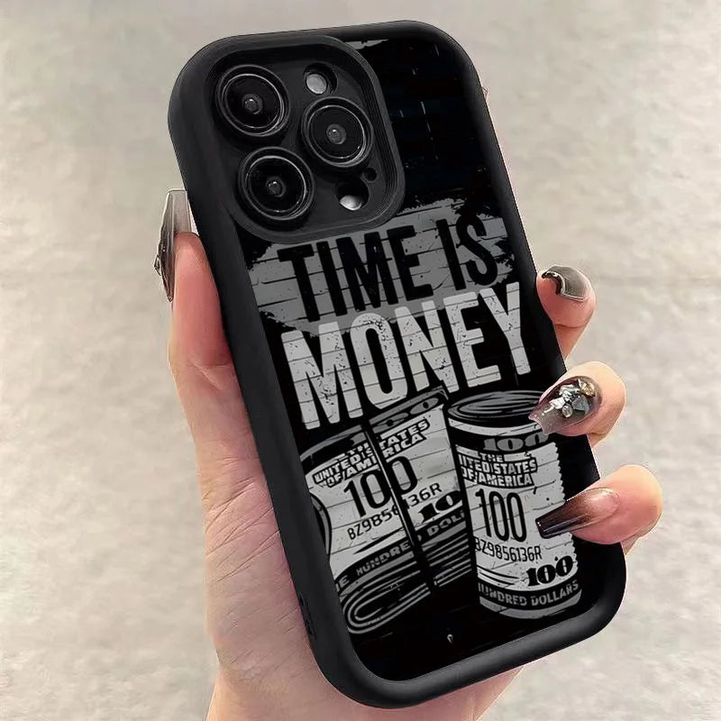 Phone Case For iPhone 17 16 15 14 12 11 13 Pro Max Time is Money Printed Soft Cover For iPhone 17 Air 16E 7 8 Plus X XS Case Best home products