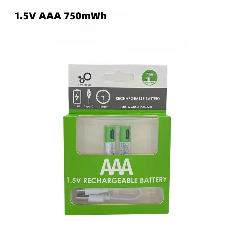 AA/AAA USB Rechargeable Battery 1.5V AA 2600mWh/AAA 750mWh li-ion Batteries for Mouse,Clock,Shaver,Hermometer+TYPE-C Cable