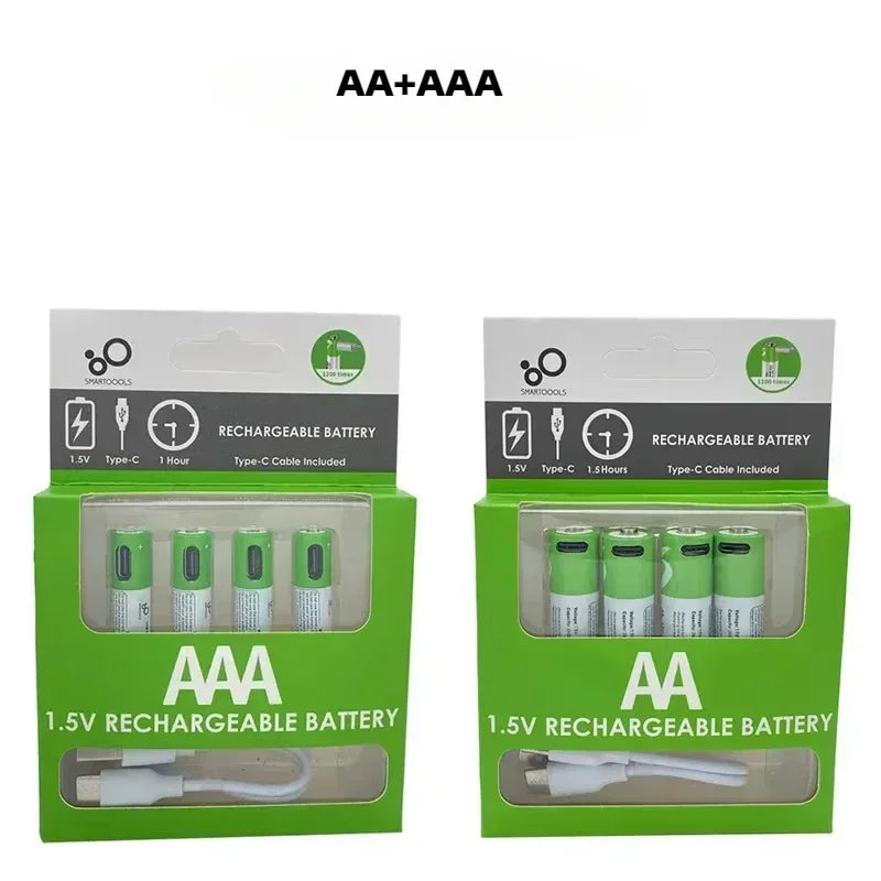 AA/AAA USB Rechargeable Battery 1.5V AA 2600mWh/AAA 750mWh li-ion Batteries for Mouse,Clock,Shaver,Hermometer+TYPE-C Cable