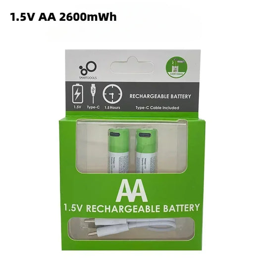 AA/AAA USB Rechargeable Battery 1.5V AA 2600mWh/AAA 750mWh li-ion Batteries for Mouse,Clock,Shaver,Hermometer+TYPE-C Cable
