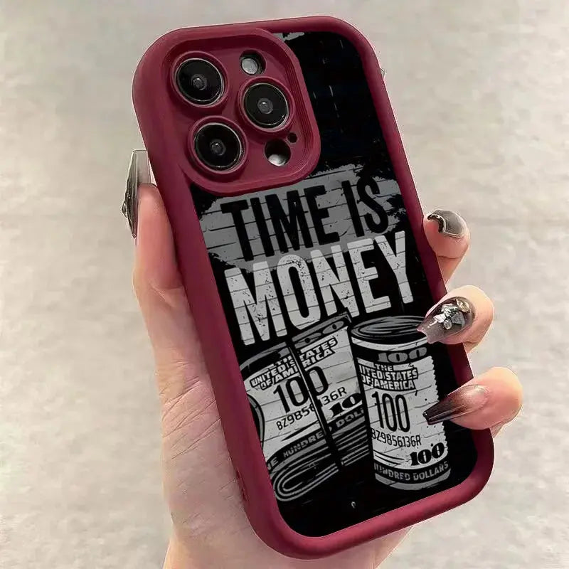 Phone Case For iPhone 17 16 15 14 12 11 13 Pro Max Time is Money Printed Soft Cover For iPhone 17 Air 16E 7 8 Plus X XS Case Best home products