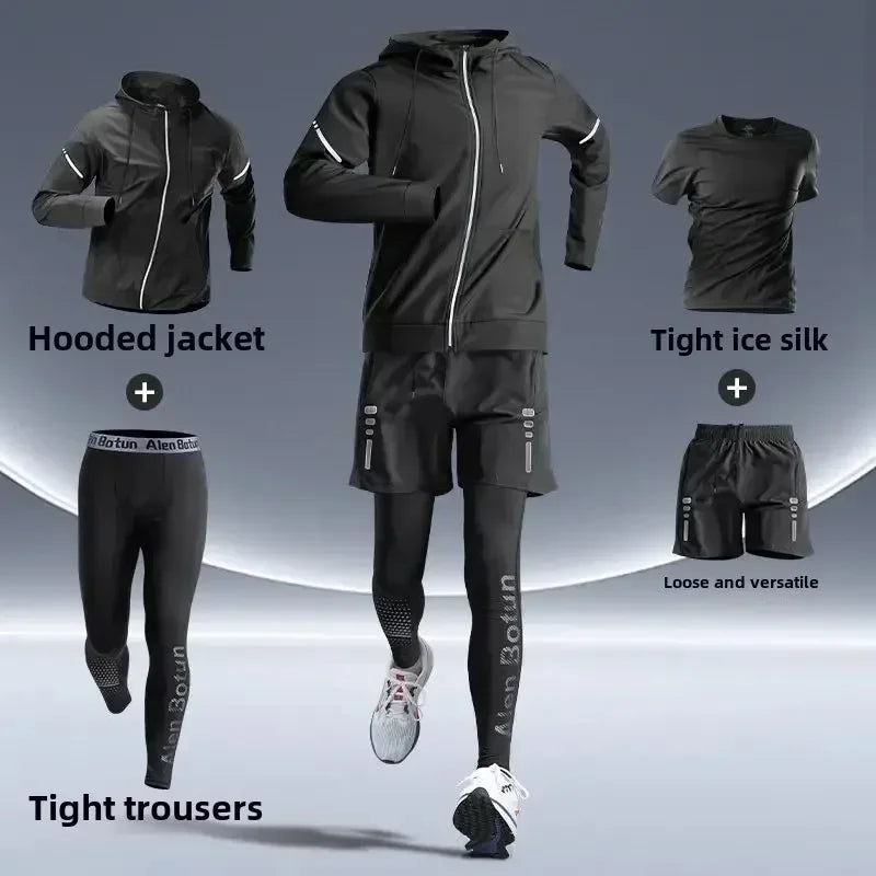Men's Fitness Running Set Tight-Fit Quick-Dry Clothes for Autumn Night Runs Training Cycling New Sportswear Gear Men's Clothing Best home products