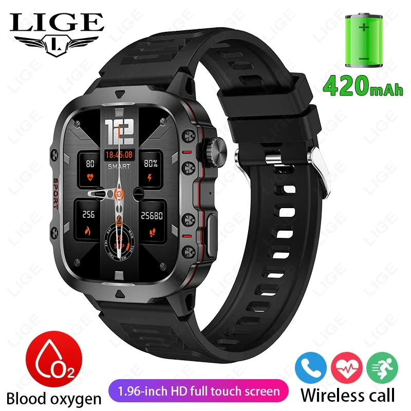 2025 Rugged Military Smart Watch Men Outdoor Watches lP68 Waterproof 2.01" Al Voice Bluetooth Call Smartwatch For Android lOS