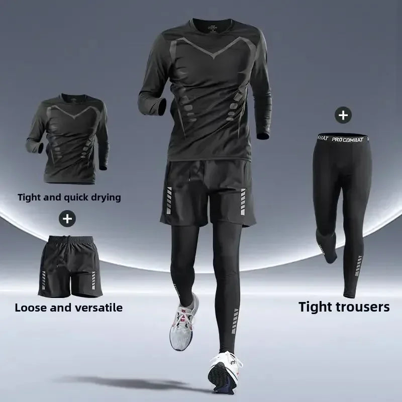 Men's Fitness Running Set Tight-Fit Quick-Dry Clothes for Autumn Night Runs Training Cycling New Sportswear Gear Men's Clothing Best home products