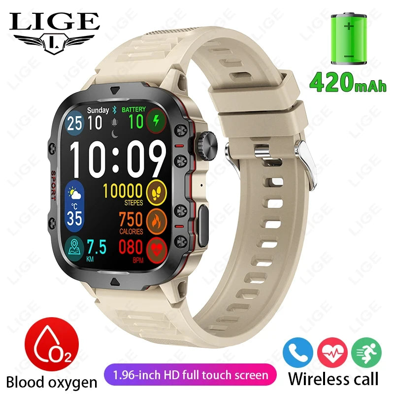 2025 Rugged Military Smart Watch Men Outdoor Watches lP68 Waterproof 2.01" Al Voice Bluetooth Call Smartwatch For Android lOS